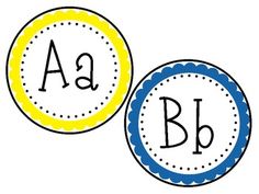 two circles with the letters a, b and c on them are shown in blue and yellow