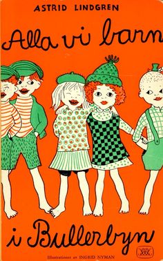 an orange book cover with three children in different outfits