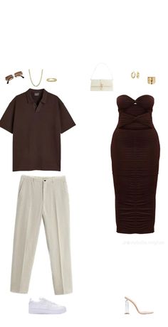 Color Coordinated Outfits For Couples Vacation, Cordinate Outfit Couples, Brown Couple Outfit, His And Her Outfits Couple, Baecation Outfits, Couple Outfits Matching Casual, Matchy Outfit Couple, Couple Outfits Matching Classy, Matching Couple Outfit