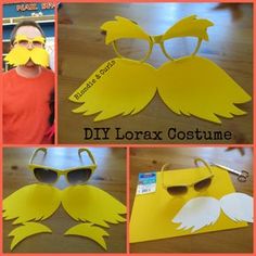 the collage of pictures shows how to make a diy lorax costume