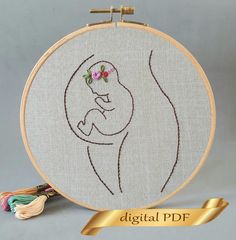 the embroidery pattern shows a woman's breast with flowers in her hair