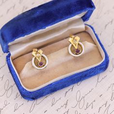 Antique Enamel Earrings of 12k Gold Antique Bouquet, Kids Rings, Jewelry Post, Antique Boxes, Garnet Earrings, Enamel Earrings, Antique Earrings, Cuff Earrings, White Enamel