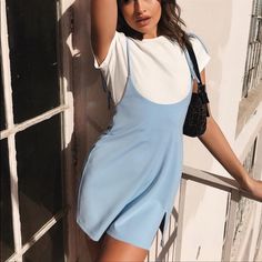 Tiger Mist Clara Pini Dress Baby Blue Baby Blue Pinafore Mini Dress Thin Tie Up Straps Plunging Scoop Neck And Back Slit At Hem Zip Closure Blue Style Aesthetic, Sunmer Dresses, Baby Blue Outfit, Sky Blue Outfit, Blue Dress Outfits, Swift Outfits, Dress Baby Blue, Tar Heel, Light Pink Tops