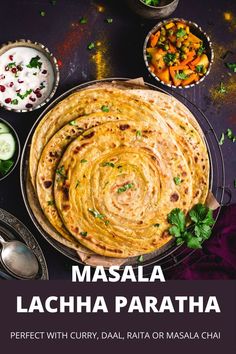 Masala lachha paratha served on a metal plate Indian Flatbreads, Laccha Paratha, Lachha Paratha, Homemade Breads, Vegetarian Foods, Recipe Generator, Fast Foods