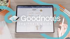 a person is looking at a tablet with the words goodnots on it and an image of a potted plant