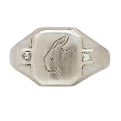 Lepus Nocturnis Silver Signet Ring, Tiny Diamond, A Bunny, Funky Jewelry, Brass Jewelry, Jewelry Inspo, Ring Collections, Hand Engraving, Signet Ring