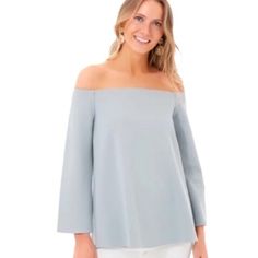 Tuckernuck Women's Miranda Off The Shoulder Blouse - New Without Tags Color: Slate Blue Size: Medium Retail: $98 Product Details Off-The-Shoulder Long Sleeves Relaxed, Boxy Fit Slim Fit Arms 75% Rayon, 20% Polyester, 5% Spandex Hand Wash Cold, Hang To Dry Be Sure To Check Out My Store For More Deals On Your Favorite Brands! Thank You For Supporting Small Business. Chic Light Blue Off-shoulder Top, Light Blue Tops For Day Out In Fall, Chic Light Blue Blouse For Fall, Chic Light Blue Blouse For Brunch, Light Blue Tops For Fall Day Out, Light Blue Blouse For Brunch In Fall, Light Blue Blouse For Fall Brunch, Chic Light Blue Fall Blouse, Elegant Light Blue Tops For Day Out