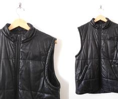 Vintage 1990s Black Leather Vest. A rare find, this black leather vest is perfect for adding over a shearling jacket, turtleneck or sweater for added warmth without a lot of added bulk. DETAILS- Brand: Maxima by Wilsons Leather Experts - Label Size: large - Color: black - Shell Material: 100% leather - Lining Material: not specified, most likely 100% polyester - front zip closure - zippers around arm opening at neck- front zip pockets - no stretch material  - Note on condition: scuffing on zippe Black Leather Vest, Sleeveless Coat, Leather Vest, Shearling Jacket, Black Sleeveless, Jacket Coat, Womens Vest, Outerwear Jackets, Zip Pockets