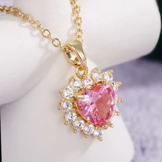 Pink Heart Zircon Pendant Necklace Women Engagement Bridal Jewelry – Natural-gemstone Pink Heart Pendant, Crystal Choker Necklace, Wedding Party Jewelry, Heart Shaped Diamond, Girly Jewelry, Colorful Heart, Bridal Necklace, Pink Diamond, Pretty Jewellery