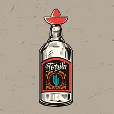 a bottle of tequila with a red top