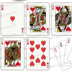 four different playing cards with hearts on them