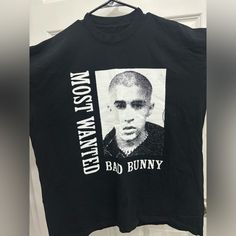 Black Bad Bunny Most Wanted Tour 2024, Never Worn, Unisex Xl Bunny Shirt, Most Wanted, Bad Bunny, Tee Shirts, Mens Shirts, Man Shop, Shop My, Closet, Clothes Design