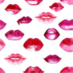 many pink and red lips on a white background