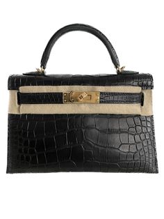 *The bag comes in full set with original store receipt. Timeless Black Bag With Crocodile Pattern, Designer Black Crocodile Pattern Bag, Designer Black Shoulder Bag With Crocodile Pattern, Mini Kelly, Black Alligator, Black Bag, Gold Leather, Full Set, Alligator