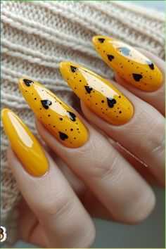 A cobalt blue polish with a creme finish. Yellow Heart Nails, Purple And Yellow Nails, Nail Designs Yellow, Black And Yellow Nails, Summertime Nails, August Nails