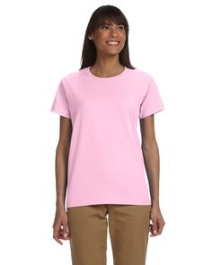 Ladies' Ultra Cotton® 6 oz. T-Shirt - LIGHT PINK - L | Gildan Women's Ultra Cotton US T-Shirt in Light Pink Size Large Blank T Shirts, Greek Clothing, Pink T Shirt, Sleeves (women), Cherry Red, Pink Cotton, Cotton Shorts, Cotton T Shirt, Heavy Cotton