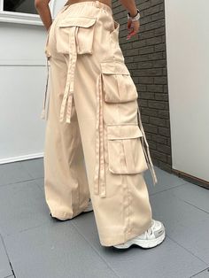 Plus Size Solid Loose Casual Multi-Pocket Cargo Pants Khaki Casual   Woven Fabric Plain Cargo Pants Non-Stretch  Women Plus Clothing, size features are:Bust: ,Length: ,Sleeve Length: Cargo Pants For Plus Size Women, Cacky Pants, Cargo Sweats, Cute Dress Outfits, Cargo Khaki, Plus Size Pants, Cargo Pants Women, Loose Pants, Kids Beachwear