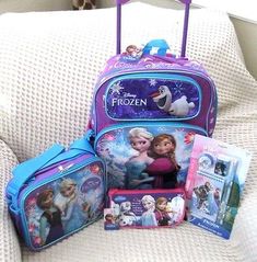 Frozen 16" Rolling Backpack,Lunchbox,Pencil Pouch,4pc Stationary Set Combo-VER2A | eBay Kids Travel Bags, Roller Backpacks, Rolling Backpack, Frozen Elsa And Anna, Disney Princess Frozen, Travel Brand, Stationary Set, Insulated Lunch Box, Pokemon Pikachu