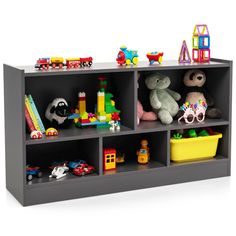 a toy shelf filled with lots of toys