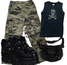 Camo Pants Aesthetic, Grunge Pants, Grunge Fits, Alt Outfits, Estilo Grunge, Aesthetic Grunge Outfit, Camo Fashion, New Rock, Camo Pants