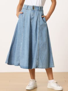 Shop Allegra K for casual denim high waist a-line classic long jean skirts you are looking for, get more women's skirts for yourelf. Order now! Free Returns! Long Jean Skirts, Midi Jean Skirt, Long Jean Skirt, Jean Skirts, Midi Jeans, Denim Pocket, Women's Skirts, Casual Denim, Jean Skirt