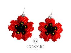 Small poppy Native Beads Earrings - Handcrafted Red Flower Dangle Earrings. Add a touch of natural elegance to your look with these stunning Poppy beaded earrings. Handmade with tiny native beads in vibrant red, these unique earrings feature delicate fringe details that create movement and charm. Perfect as a thoughtful gift or as a special treat for yourself, these dangle earrings are sure to make a statement wherever you go. Embrace the beauty of nature and elevate your style with these small Handmade Red Flower Earrings With Round Beads, Handmade Flower-shaped Red Earrings, Red Flower-shaped Earrings With Handmade Flowers, Adjustable Red Flower Beaded Earrings, Red Handmade Flower Earrings, Red Flower Earrings With Colorful Beads As Gift, Handmade Red Flower Beaded Earrings, Elegant Red Beaded Flower Earrings, Flower-shaped Beaded Earrings With Bead Caps For Gifts