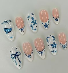 "At Nailbox, we offer custom-fit nails tailored to your exact measurements! If you need help determining your nail size, feel free to message me for guidance. Each kit includes nail glue, a mini file, and alcohol wipes for easy application. Size Guide: XS: 3 (14mm), 6 (11mm), 5 (12mm), 7 (10mm), 9 (8mm) S: 2 (15mm), 5 (12mm), 4 (13mm), 6 (11mm), 9 (8mm) M: 1 (16mm), 5 (12mm), 4 (13mm), 6 (11mm), 8 (9mm) L: 0 (18mm), 4 (13mm), 3 (14mm), 5 (12mm), 7 (10mm) How to Apply: Shape your nails with the mini file and use the alcohol wipe to remove dust. Apply glue to the nail, then press firmly from base to tip. Hold for 5-10 seconds for secure adhesion. With proper care, your nails can last 2-3 weeks. I also offer custom designs to help you showcase your style. Message me for your perfect set today Bow Nails Acrylic, Nails Bow, Nail Art Cute, Blue Christmas Nails, Bow Nails, Nails Hand Painted, Navy Blue Nails, Custom Press On Nails, Nails Fake