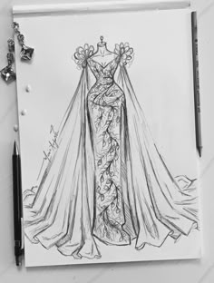 a drawing of a dress with a tiara on it