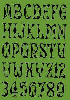 an alphabet with black letters on a green background