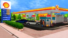 an artist's rendering of a gas station