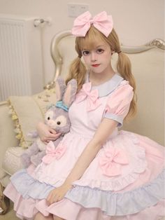 Maid dress set: Dress+Apron+Headwear+Bows Material: Polyester Color: Pink Size: S, M, L, XL, 2XL, 3XL, 4XL, 5XL Unit: CM Bust Waist Weight Height S 84 68 35-47.5kg 150-165cm M 89 73 45-55kg 155-170cm L 94 78 52.5-60kg 160-175cm XL 99 87 57.5-62.5kg 163-178cm 2XL 105 92 62.5-72.5kg 165-180cm 3XL 110 98 70-80kg 168-185cm 4XL 115 104 75.5-90kg 170-190cm 5XL 120 106 85-95kg 170-195cm 1cm ≈ 0.3937 inchNote: There may be 2-3cm error due to manual measurement. If you need size help, please drop us a me Harajuku Fashion Kawaii, Goth Skirts, Streetwear Coat, Dress Apron, Bows Pink, Gothic Skirts, Gothic Accessories, Pink Set, Crop Top Sweatshirt