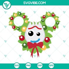 a christmas wreath with an evil face on it and a bow tie around the neck