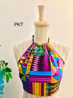 Vibrant colors... Pick a print African Wax prints or other prints Drawstring neck crop halter top ties at the back SIZES:  S, M, L Fashion Sewing Tutorials, African Ankara, African Wax Print, Straight Stitch, Halter Crop Top, Printed Drawstring, Wax Print, African Clothing, Sewing Clothes