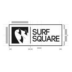 the surf square logo is shown in black and white, with an abstract design behind it