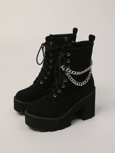 Edgy Boots, Heeled Combat Boots, Casual Shoes Women Sneakers, Minimalist Chain, Dr Shoes, Preppy Shoes, Cute Shoes Heels, Chain Decor, Shoes Outfit Fashion