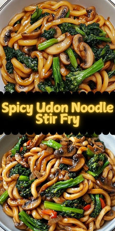 This spicy udon noodle stir fry is a quick and flavorful dish that combines hearty udon noodles with vibrant Chinese broccoli and earthy shiitake mushrooms. Fried Udon Noodle Recipe, Mushroom Stir Fry Recipes, Mushroom Udon, Udon Noodle Stir Fry, Udon Noodle Recipe, Szechuan Noodles, Udon Noodles Recipe, Fried Udon, Udon Recipe