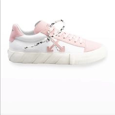 Size 11 - Off-White Vulcanized Low Pink/White. Off-White Sneakers In Calf Suede And Canvas. Tonal Striped Flat Heel. Round Cap Toe. Lace-Up Vamp. Signature Arrow Appliqu At Sides. Signature Zip Tie At Sides. See-Through Patch/Logo Graphic At Interior Midsole. Vulcanized Rubber Sole. Imported. Floor Sample Cross Out On Brand . Sneakers Have Some Dirt Spots . See Pics White Canvas Shoes With Vulcanized Sole And Round Toe, White Canvas Shoes With Vulcanized Sole, White Canvas High-top Sneakers With Vulcanized Sole, White Low-top Canvas Shoes For Spring, White Vulcanized Sole Sneakers For Spring, White Low-top Sneakers With Vulcanized Sole, White Custom Sneakers With Vulcanized Sole For Streetwear, White Low-top Vulcanized Sneakers, Sporty White Canvas Shoes With Vulcanized Sole