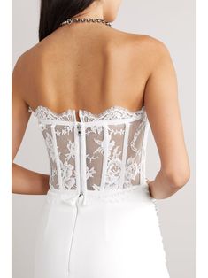 DOLCE&GABBANA Grosgrain-trimmed lace bustier top | NET-A-PORTER Elegant Sleeveless Bodice With Lace Trim, Elegant White Lace Bodice, Elegant Party Bodice With Lace Trim, Evening Corset With Lace Trim And Fitted Bodice, Fitted Lace Trim Corset For Evening, Delicate Lace Fitted Bodice Corset, Elegant Sleeveless Lace Bodice, White Lace Bodice With Sweetheart Neckline, Delicate Lace Fitted Corset