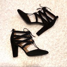 Perfect For The Fall Season. These Shoes Have A Great Silhouette. Nwot Sz 11, I Wear A 10 And They Also Fit Me. 4” Heel Lace-up Stacked Heel Office Heels, Black Block Heels For Fall Party, Black Almond Toe Block Heels For Party, Black Almond Toe Block Heels For Fall, Black High Heel Block Heels For Fall, Medium Width Lace-up Heels With Stacked Heel, Lace-up Heels With 4-inch Heel For Work, Lace-up Heels With 4-inch Heel Medium Width, Lace-up Heels With 4-inch Heel And Medium Width