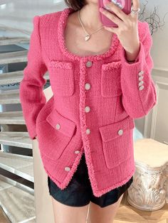 Coat is the best way to keep your body warm during this winter. This fashionable item has all the features you need to stay cozy and stylish at the same time. Do you wanahavit? Luxury Pink Tweed Jacket For Fall, Pink Tweed Jacket With Buttons For Winter, Elegant Pink Long Sleeve Tweed Jacket, Red Long Sleeve Tweed Outerwear, Luxury Pink Tweed Outerwear, Female Clothing, Jacket For Women, Body Warmer, Stay Cozy