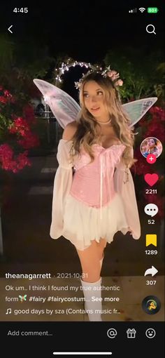 a girl in a fairy costume is on her cell phone with the caption's message