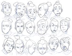 an animation character's head with many expressions and facial expressions, including the nose