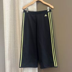 Nwot, Women's Adidas Crop Pants With Lime Stripes, Active Capri, Size Medium Available With Matching Workout Top. Adidas Stretch Wide Leg Bottoms, Adidas Black Pants For Spring, Athleisure Bottoms With Three Stripes, Short Length, Sports Bottoms With Elastic Waistband, Capri Length, Black Sporty Capri-length Activewear, Sporty 4-way Stretch Capris, Black Fitted Capri-length Activewear, Flare Yoga Pants, Black Capri Pants