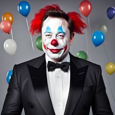 a man in a tuxedo with red hair and clown makeup