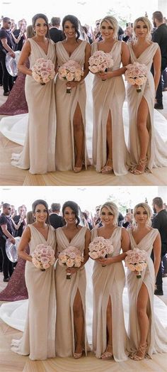 the bridesmaids are all dressed up in different dresses and bouquets for their wedding