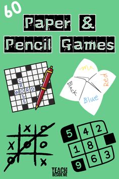 the cover of 50 paper and pencil games for children to practice their crosswords