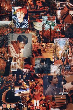 a collage of people and trees in the fall