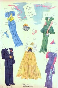 an old fashion illustration shows men and women in formal wear