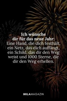 fireworks in the night sky with german text