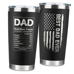 two stainless steel tumblers with the words, best dad ever and an american flag